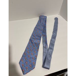 Tommy Hilfiger 100% Silk Tie with Novelty Fish Print Sky Blue /Salmon